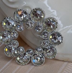 Vintage 60s Rhinestone Crystal Brooch Wreath Mid Century Formal Wedding